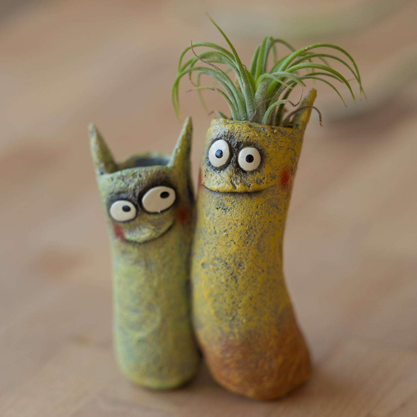 Sisters the Cat Bloomies Double Planter, Yellow/Green