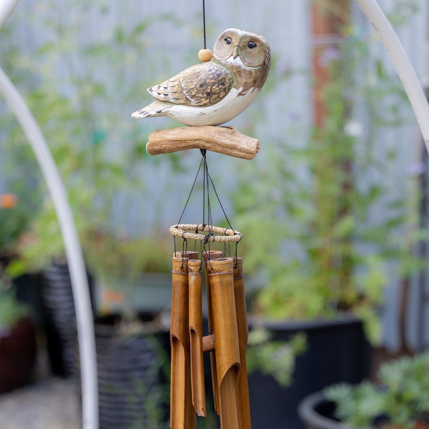 Natural Finish Owl Bamboo Wind Chime