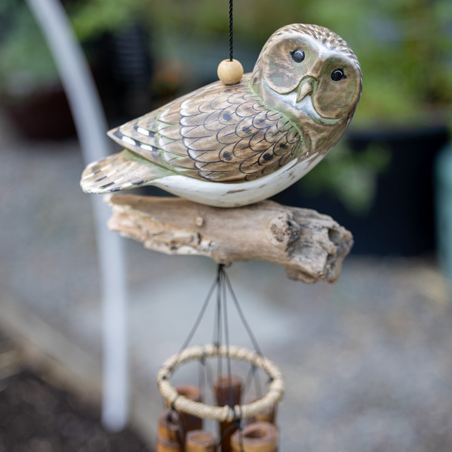 Natural Finish Owl Bamboo Wind Chime