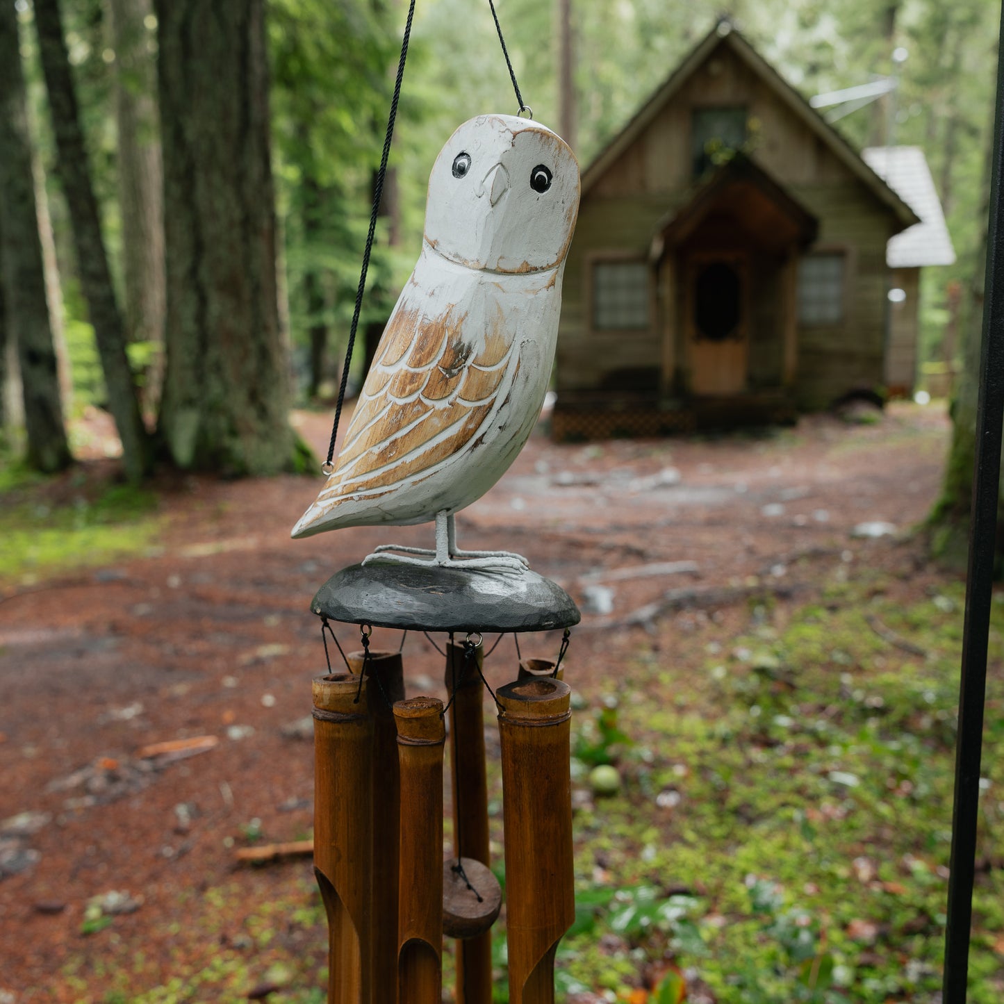 Snowy Owl Wink Bamboo Wind Chime