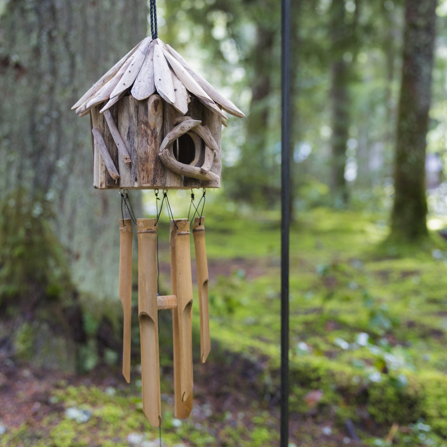 Driftwood Bird House Bamboo Wind Chime