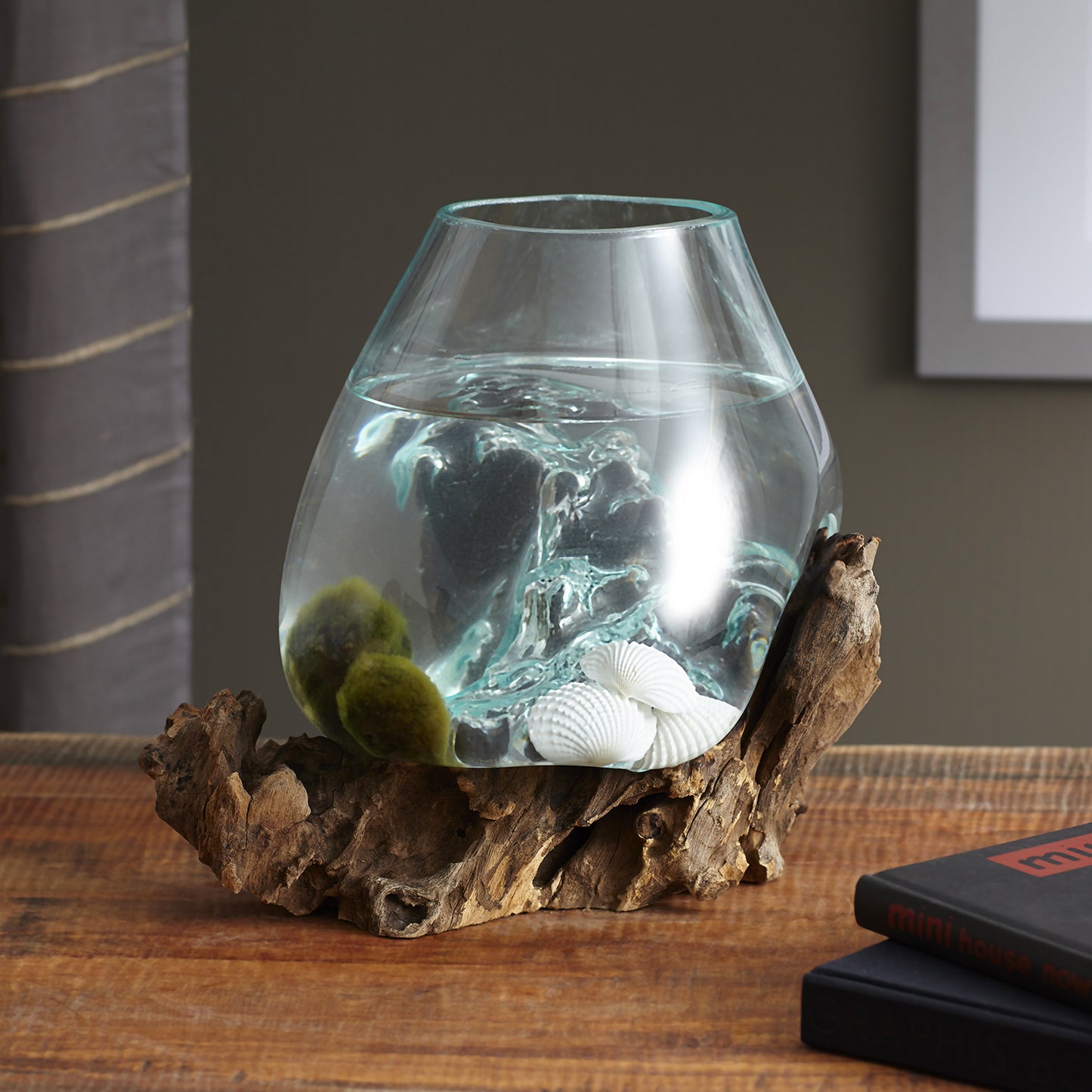 Large Molten Glass Bowl on Gamal Wood Base