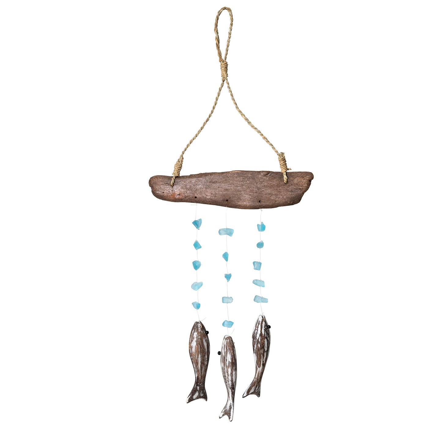 Three Fish Upcycled Driftwood & Glass Bead Chime