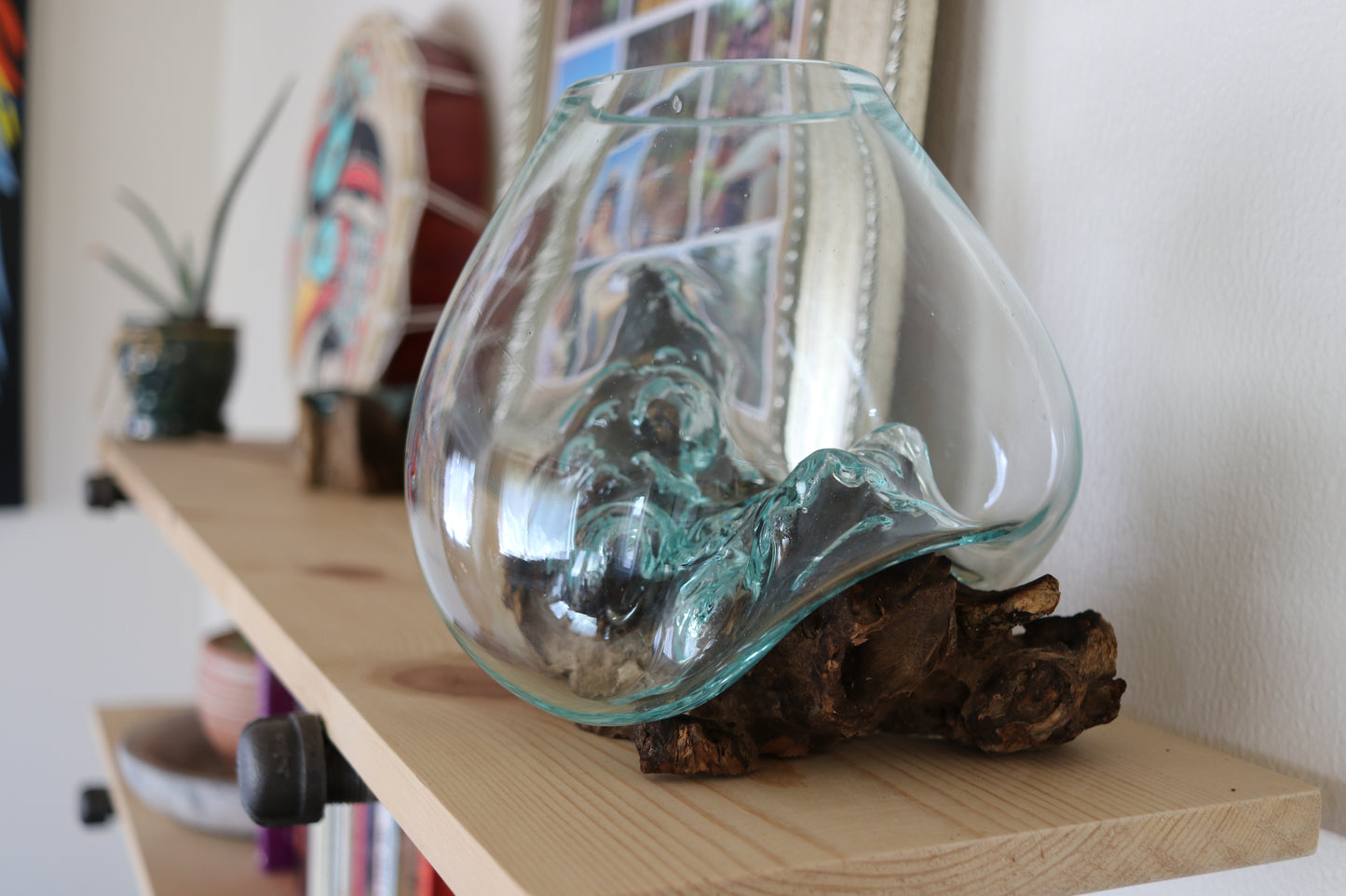 Molten Glass Bowl on Gamal Wood Base