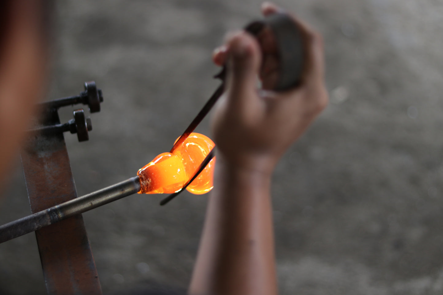 Large Molten Glass Bowl on Gamal Wood Base
