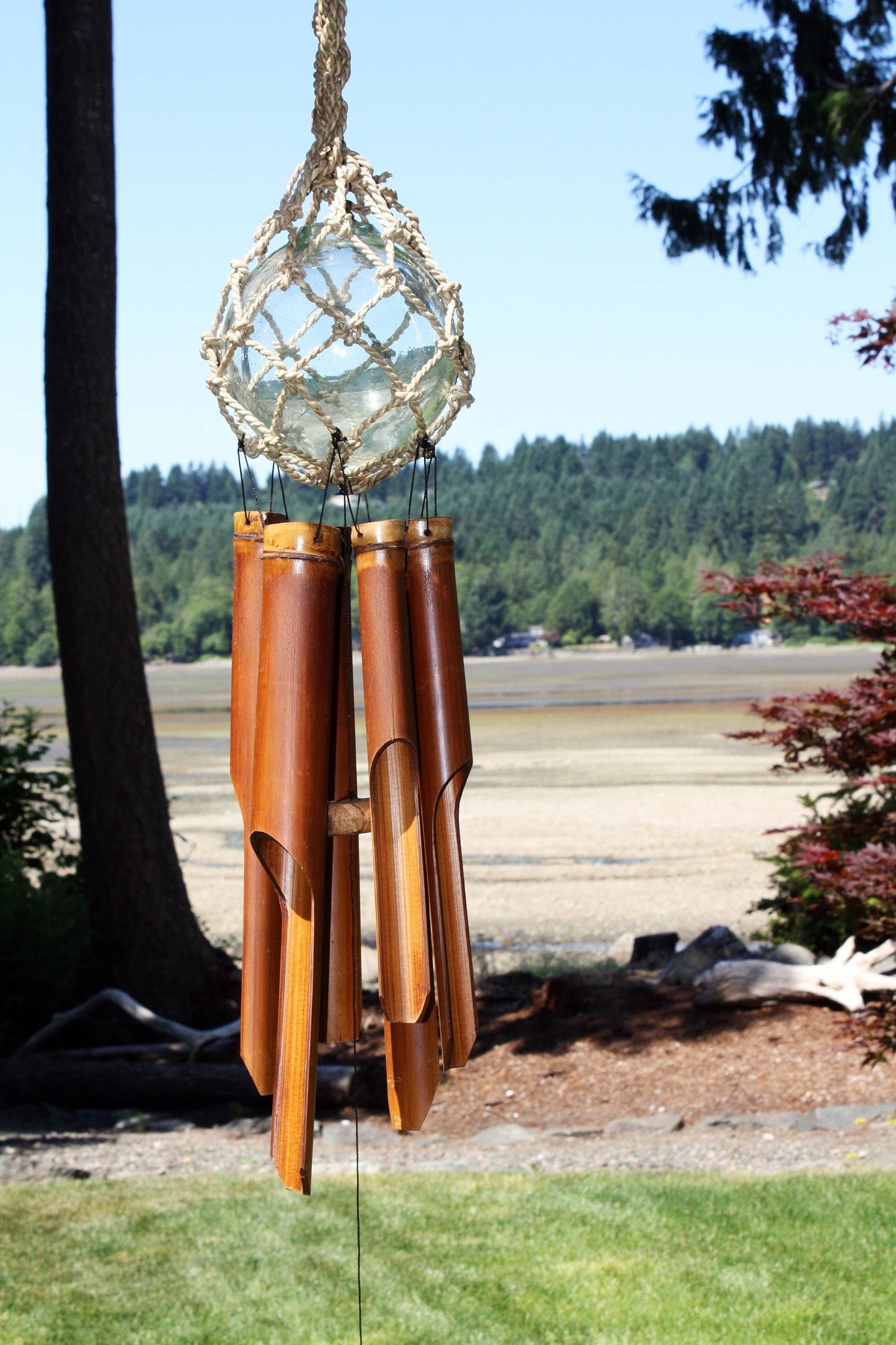 4" Assorted Color Glass Ball Bamboo Wind Chimes