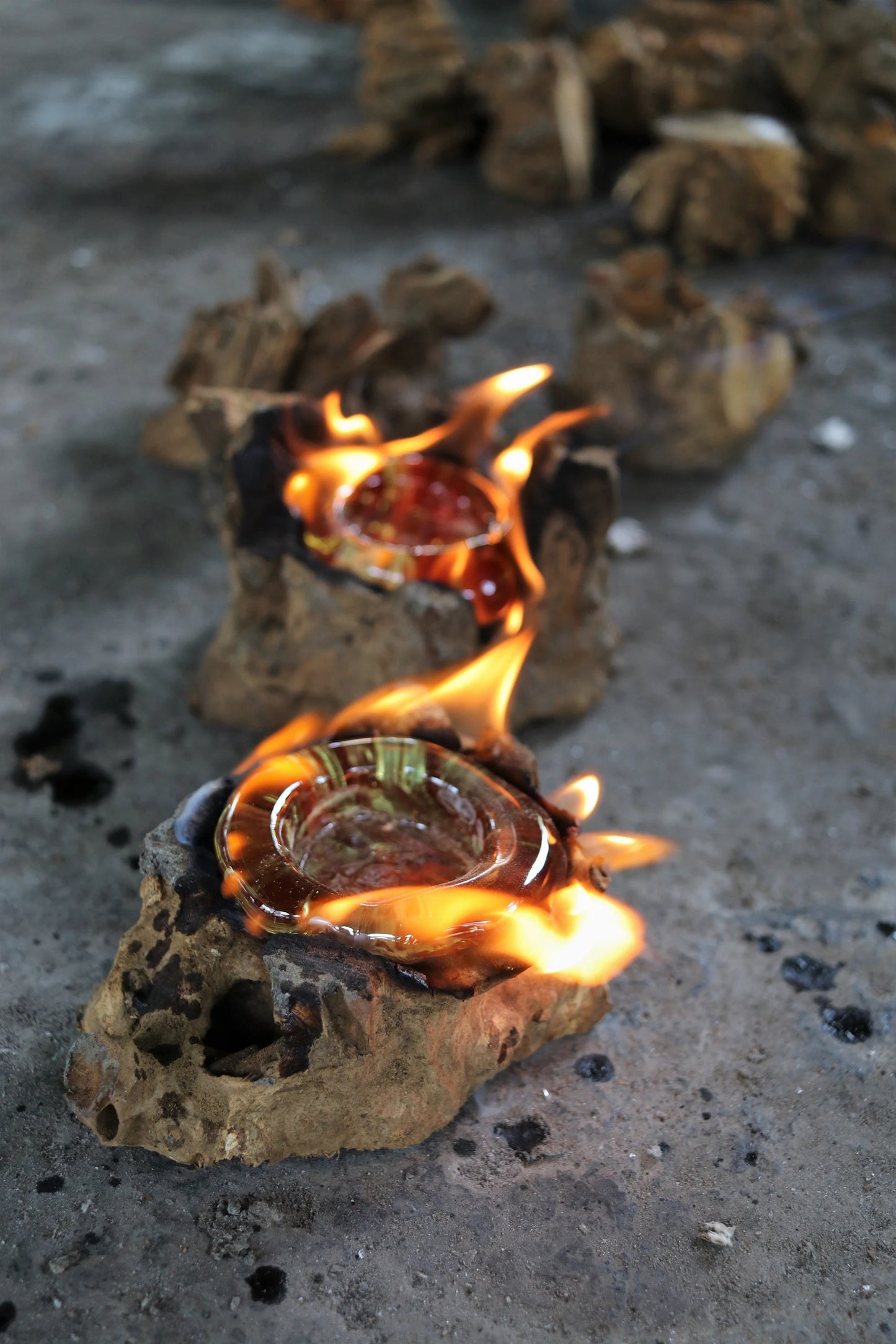 Double Molten Glass Candle Holder on Gamal Wood Base