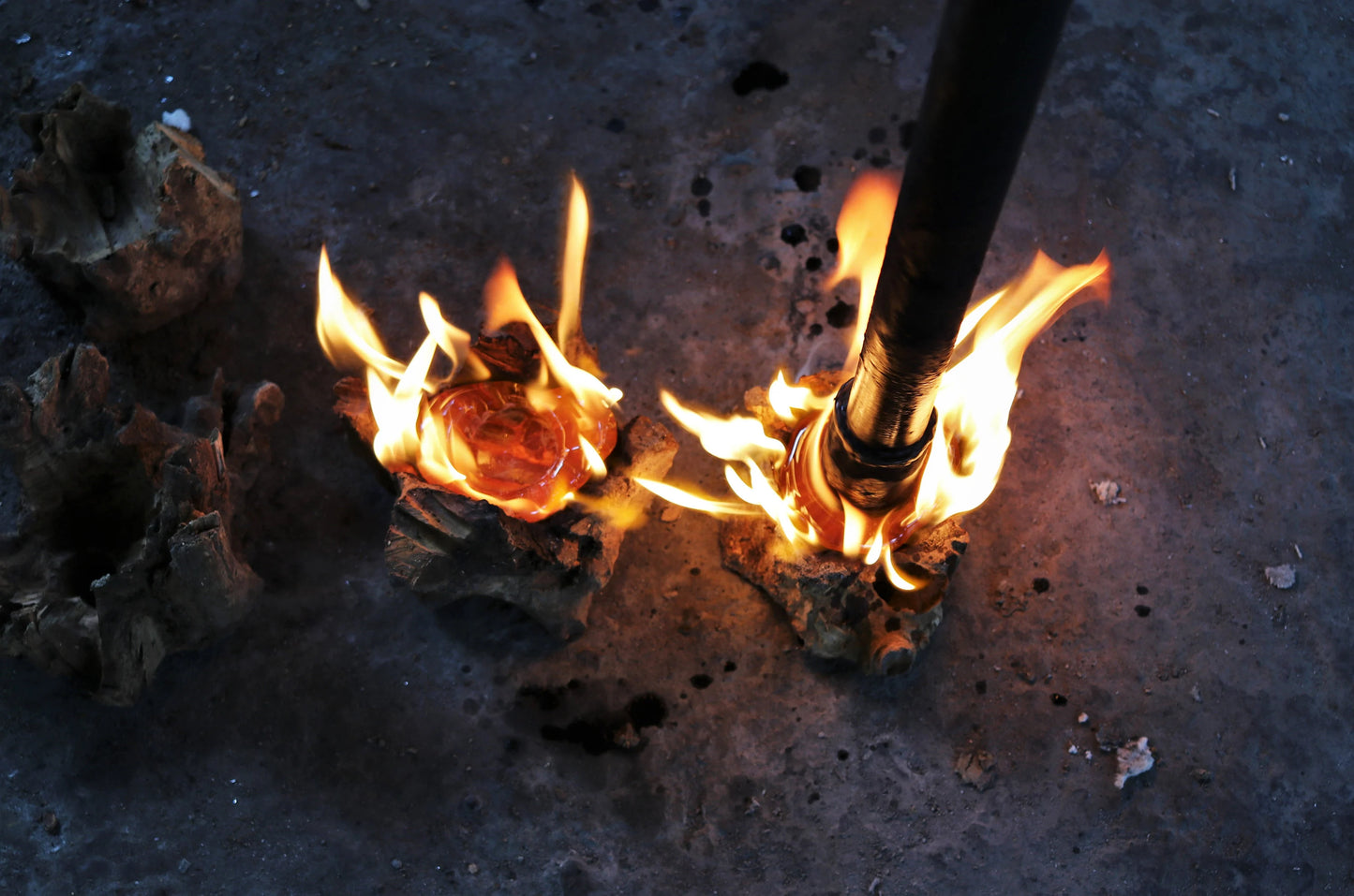 Double Molten Glass Candle Holder on Gamal Wood Base