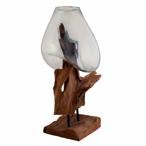 Varied Molten Glass Vessels on Teak Wood Stand