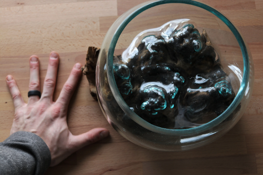 Open Mouth Molten Glass Bowl on Gamal Wood Base - 6 Sizes