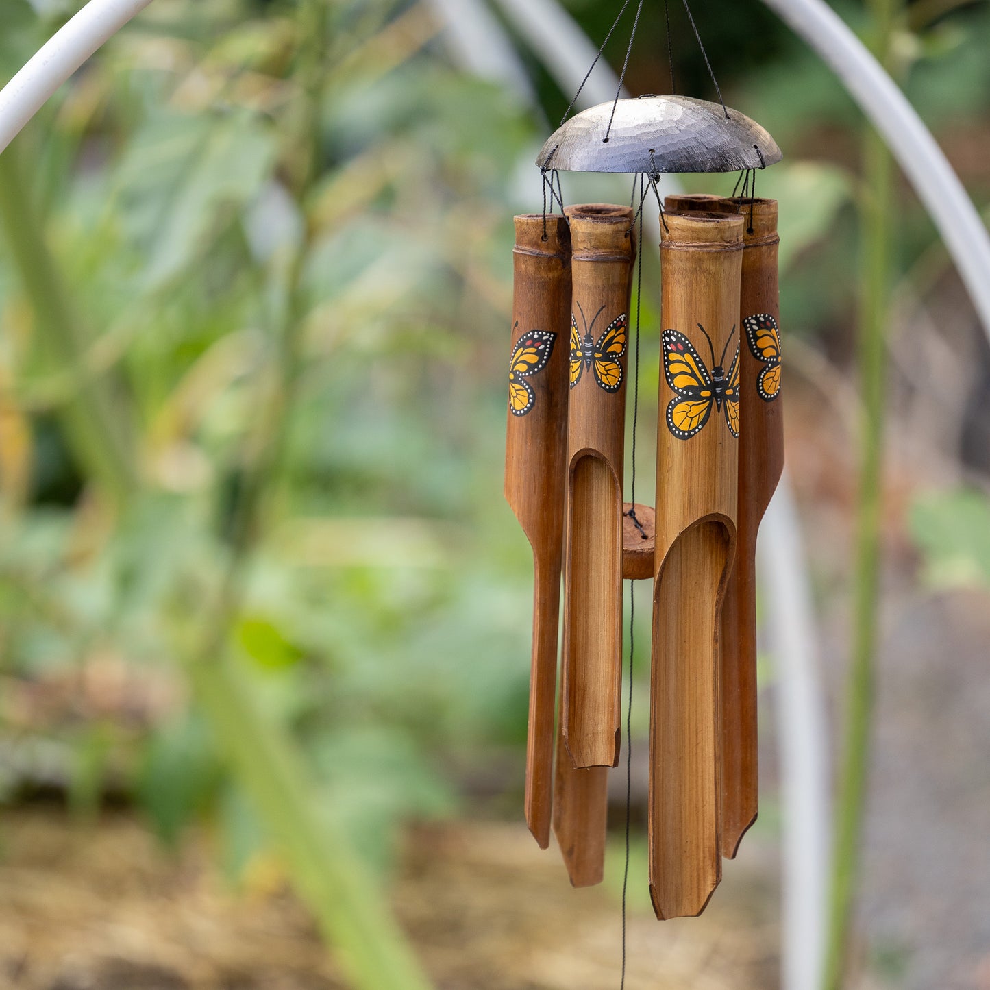 Simple Bamboo Wind Chime - Monarch Butterfly Print