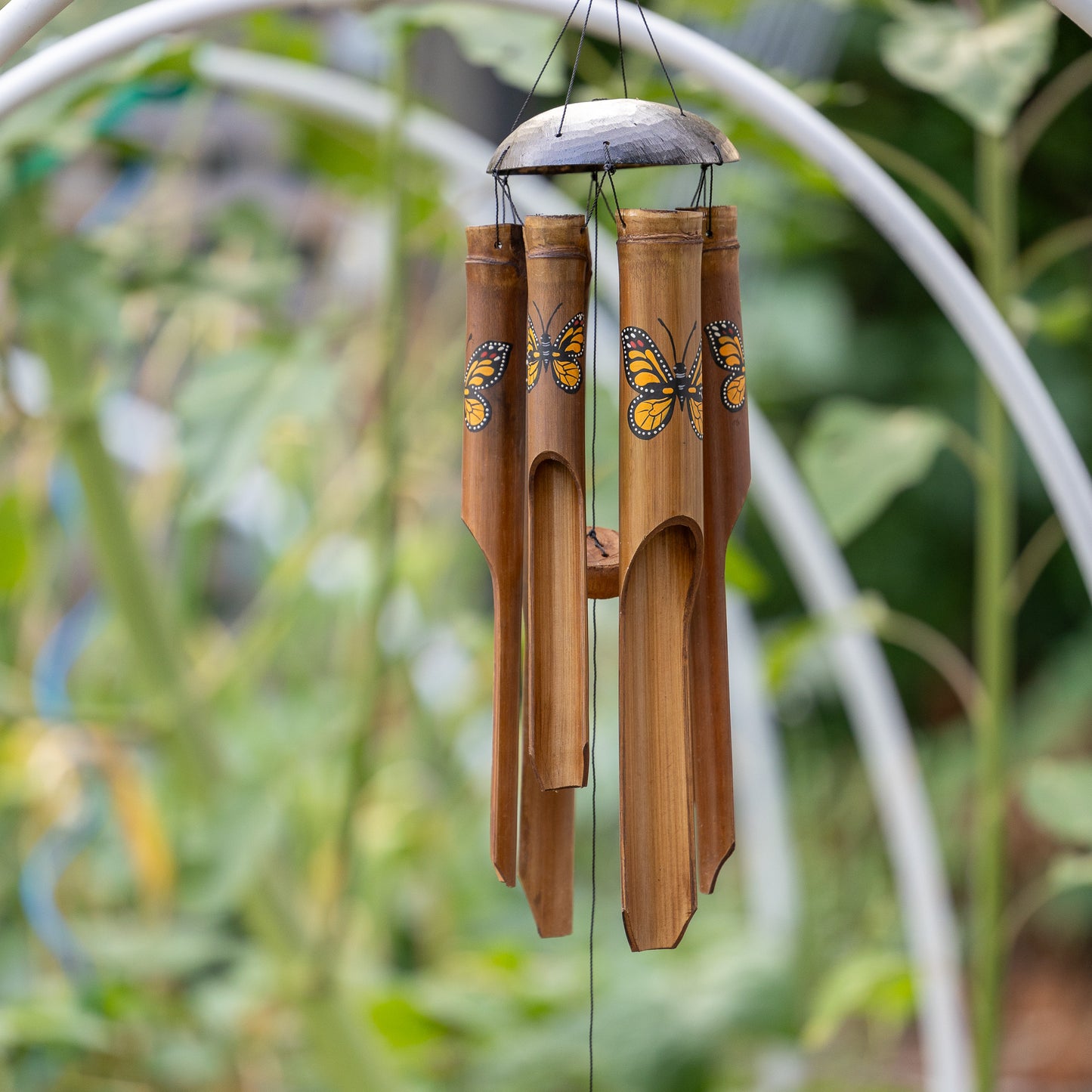 Simple Bamboo Wind Chime - Monarch Butterfly Print