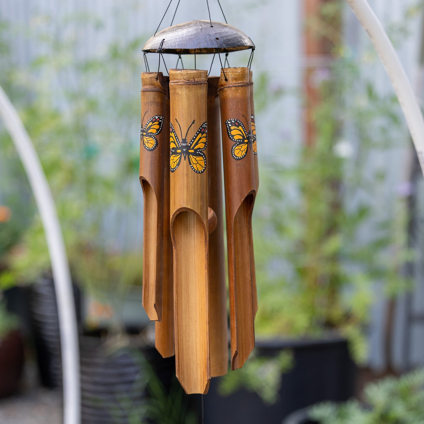 Simple Bamboo Wind Chime - Monarch Butterfly Print