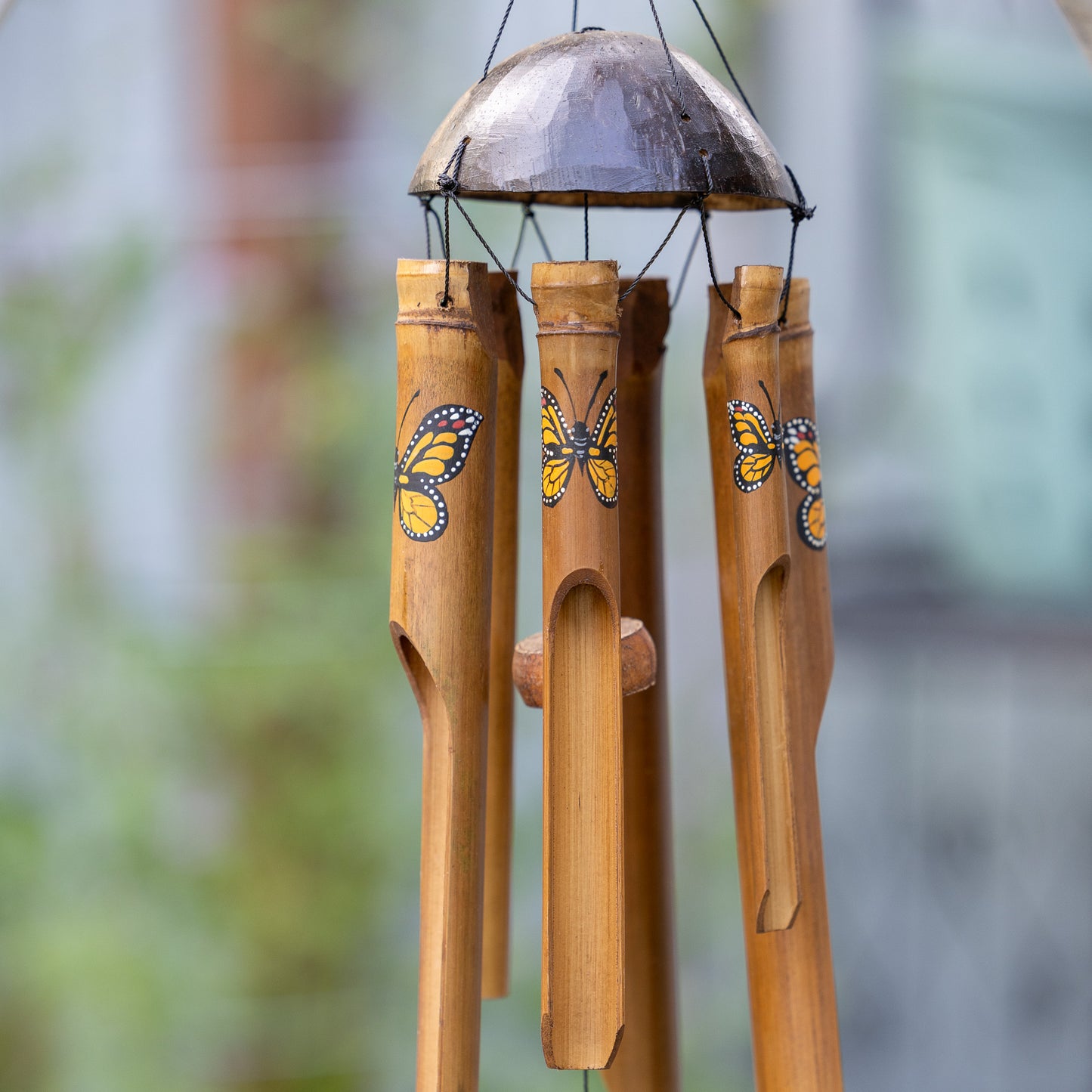 Simple Bamboo Wind Chime - Monarch Butterfly Print