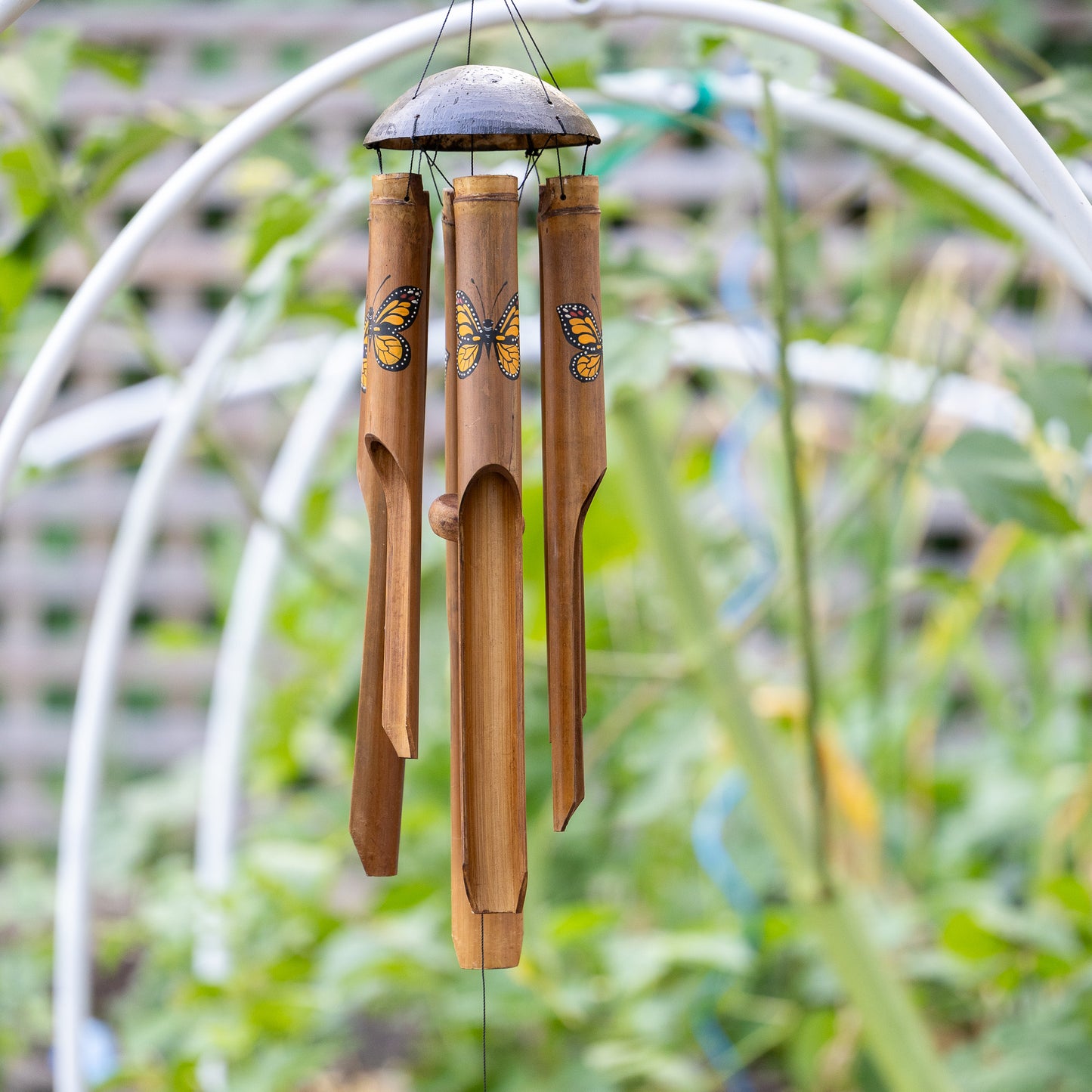 Simple Bamboo Wind Chime - Monarch Butterfly Print