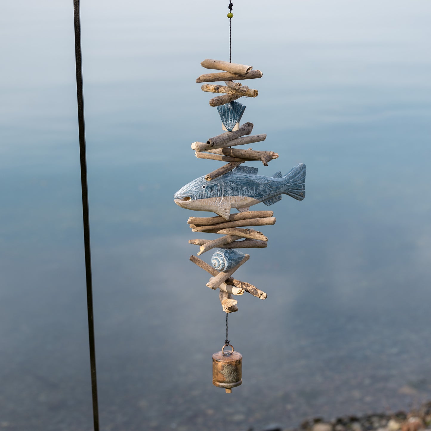 Distressed Blue and White Fish Cohasset Bell Chime