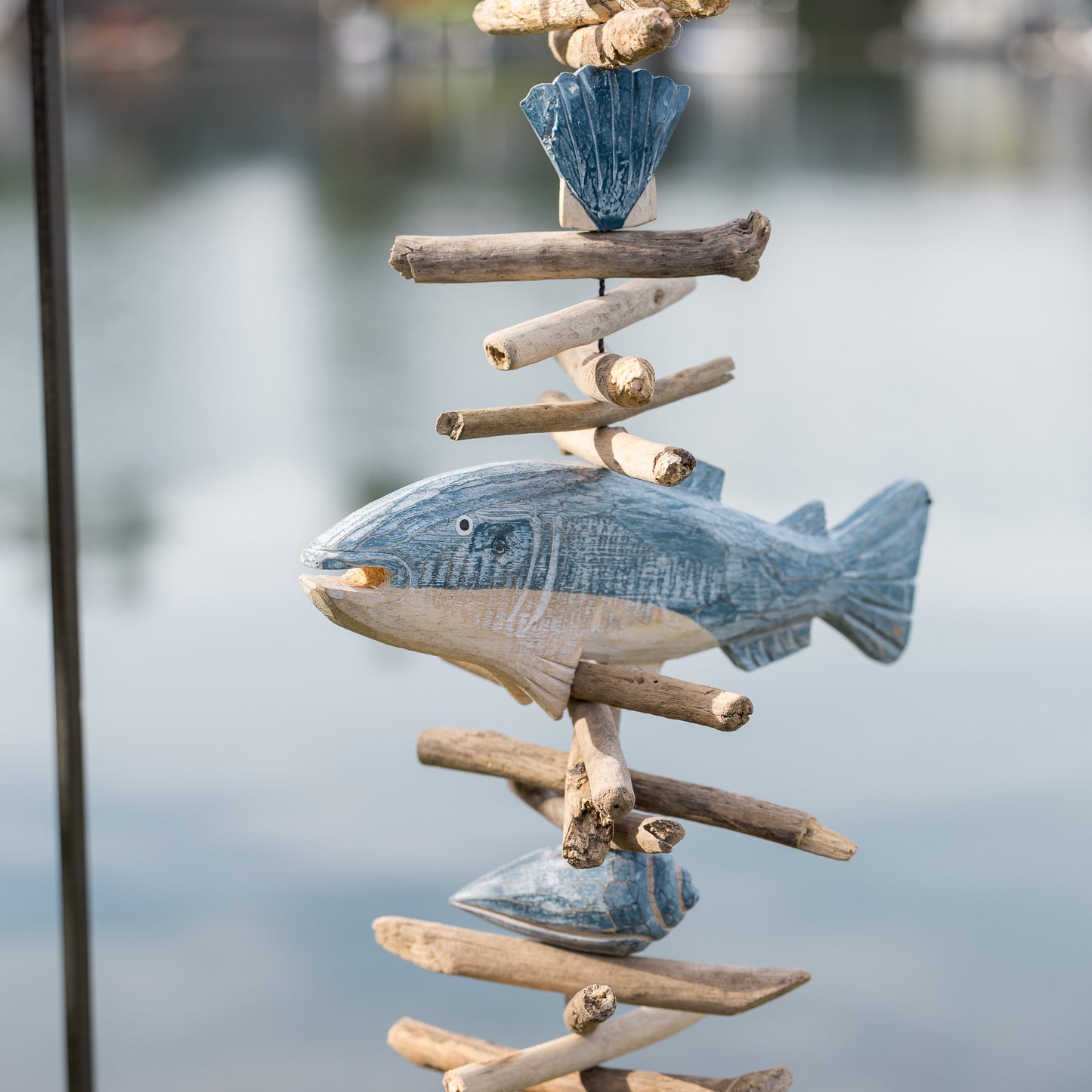 Distressed Blue and White Fish Cohasset Bell Chime