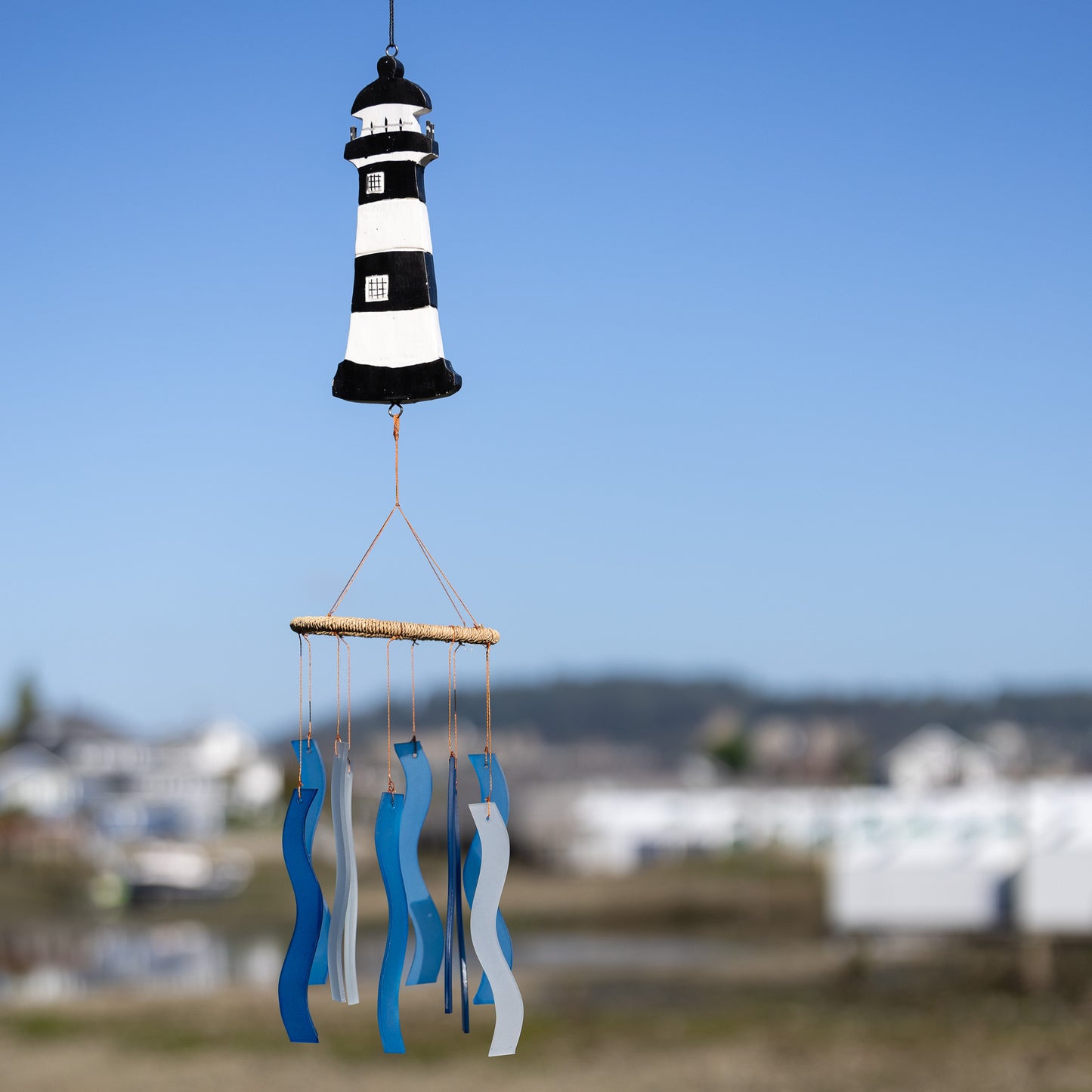 Black & White Lighthouse Tumbled Glass Wind Chime