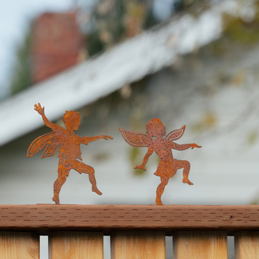 Rustic Steel set of Boy & Girl Dancing Fairies