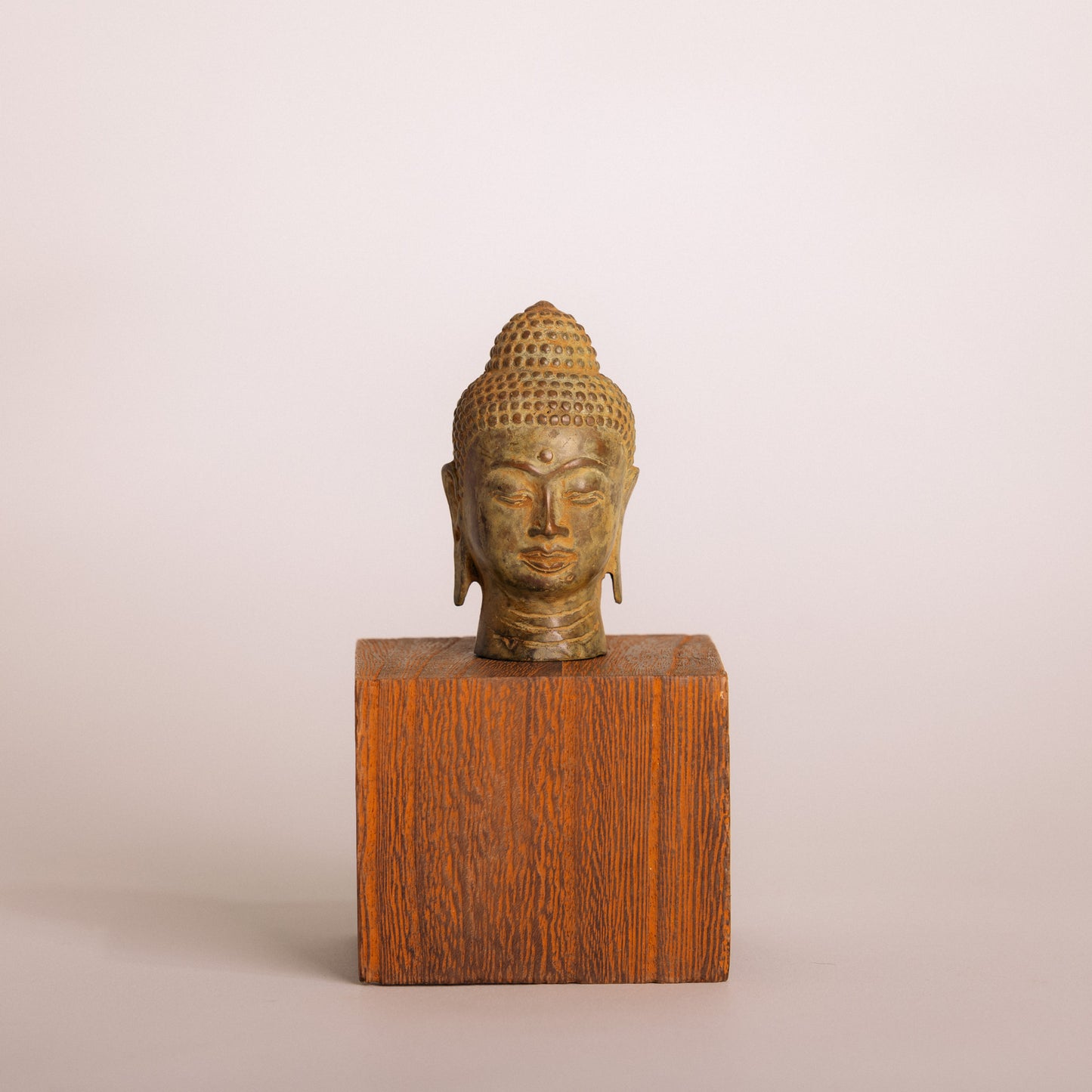 Bronze Buddah Head Statuette - Dark Green and Tan