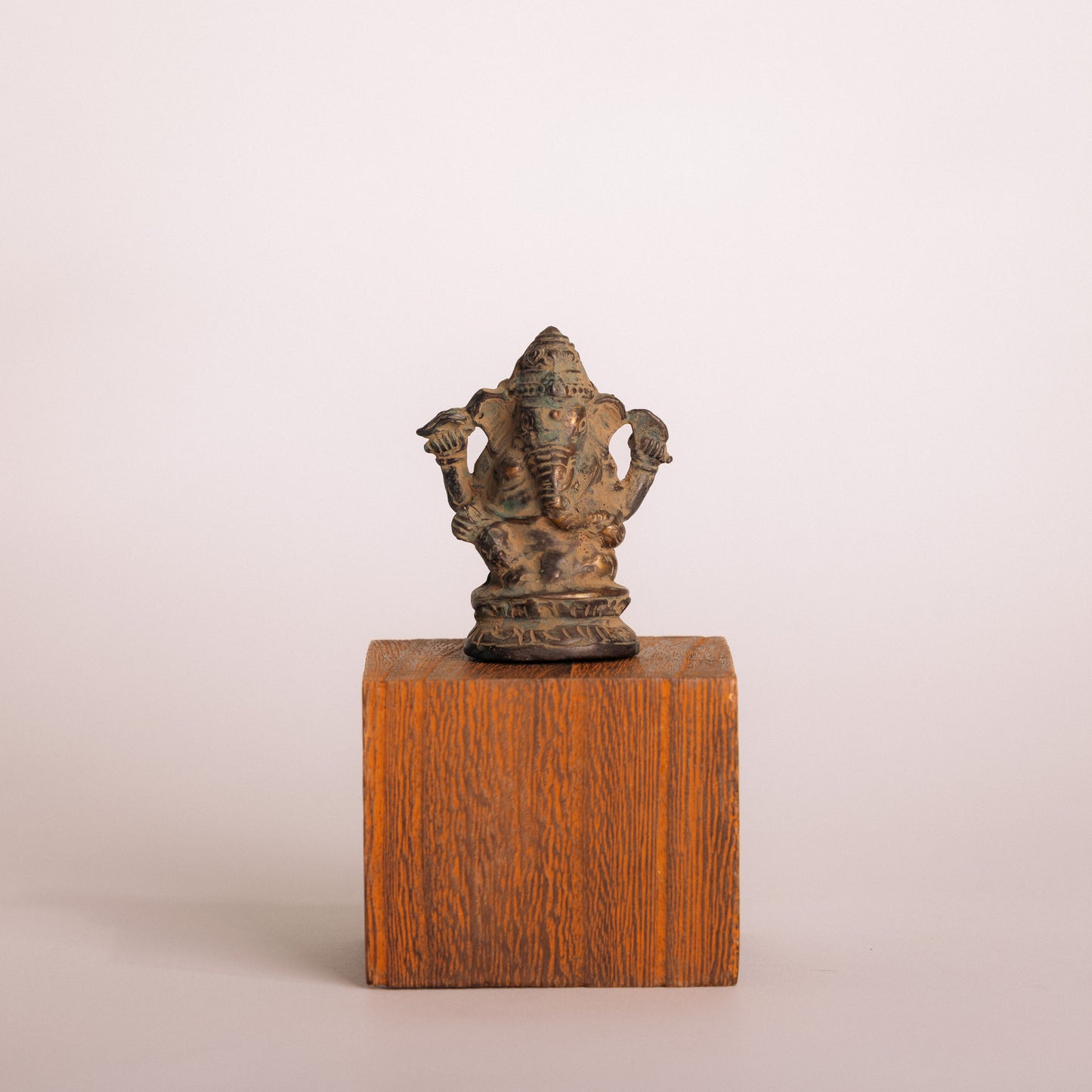 Bronze Ganesha Statuette - Dark Green and Tan