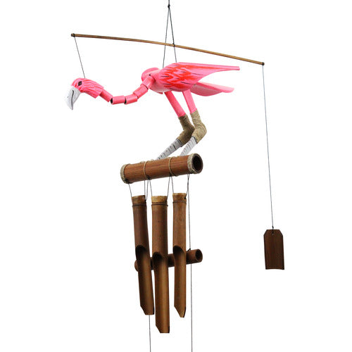 Pink Flamingo Bobbing Head Bamboo Wind Chime