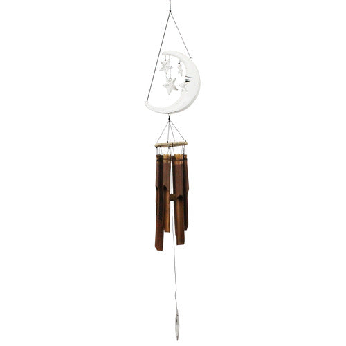 Distressed White Crescent Moon Bamboo Wind Chime