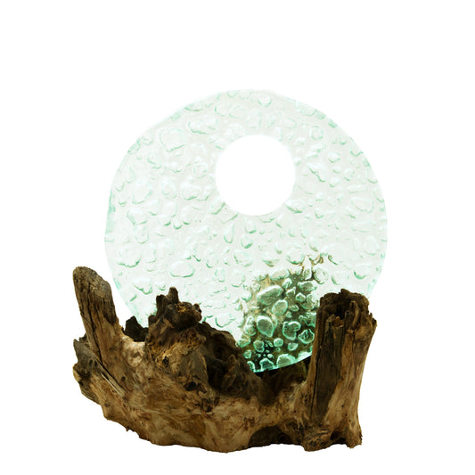 Decorative Glass Disk on Gamal Wood Base