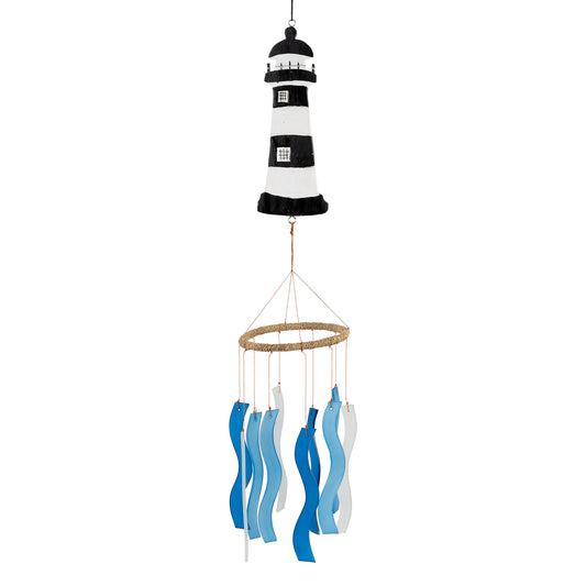 Black & White Lighthouse Tumbled Glass Wind Chime