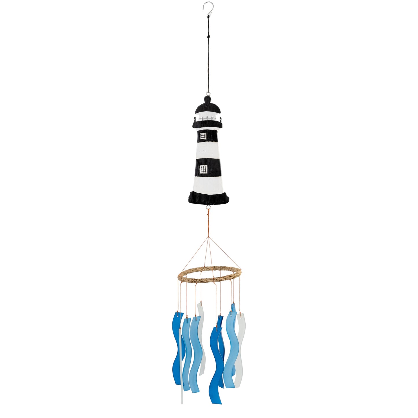 Black & White Lighthouse Tumbled Glass Wind Chime