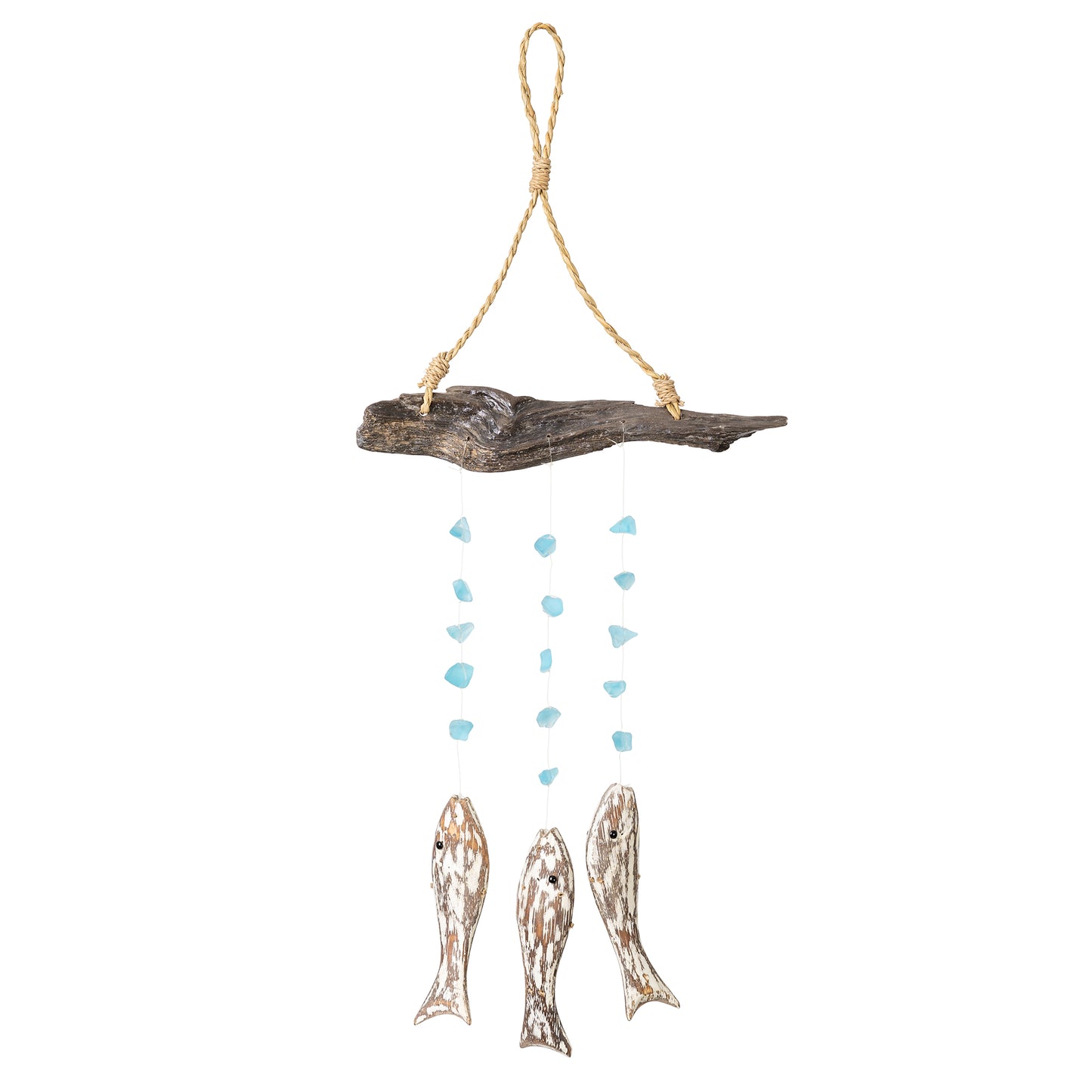 Three Fish Upcycled Driftwood & Glass Bead Chime