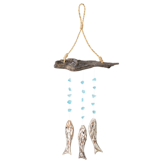 Three Fish Upcycled Driftwood & Glass Bead Chime