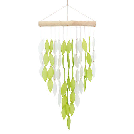 Large Cascade Tumbled Glass Wind Chime - White & Olive