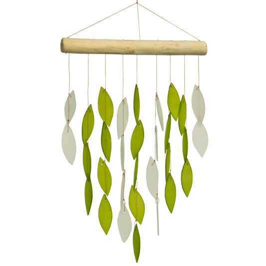 Small Cascade Tumbled Glass Wind Chime - White & Olive