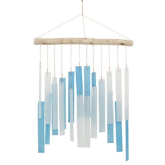 Skyline Tumbled Glass Wind Chime - Light Blue & White