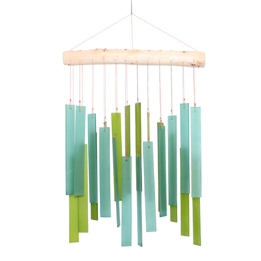 Skyline Rectangles Tumbled Glass Wind Chime - Teal & Green