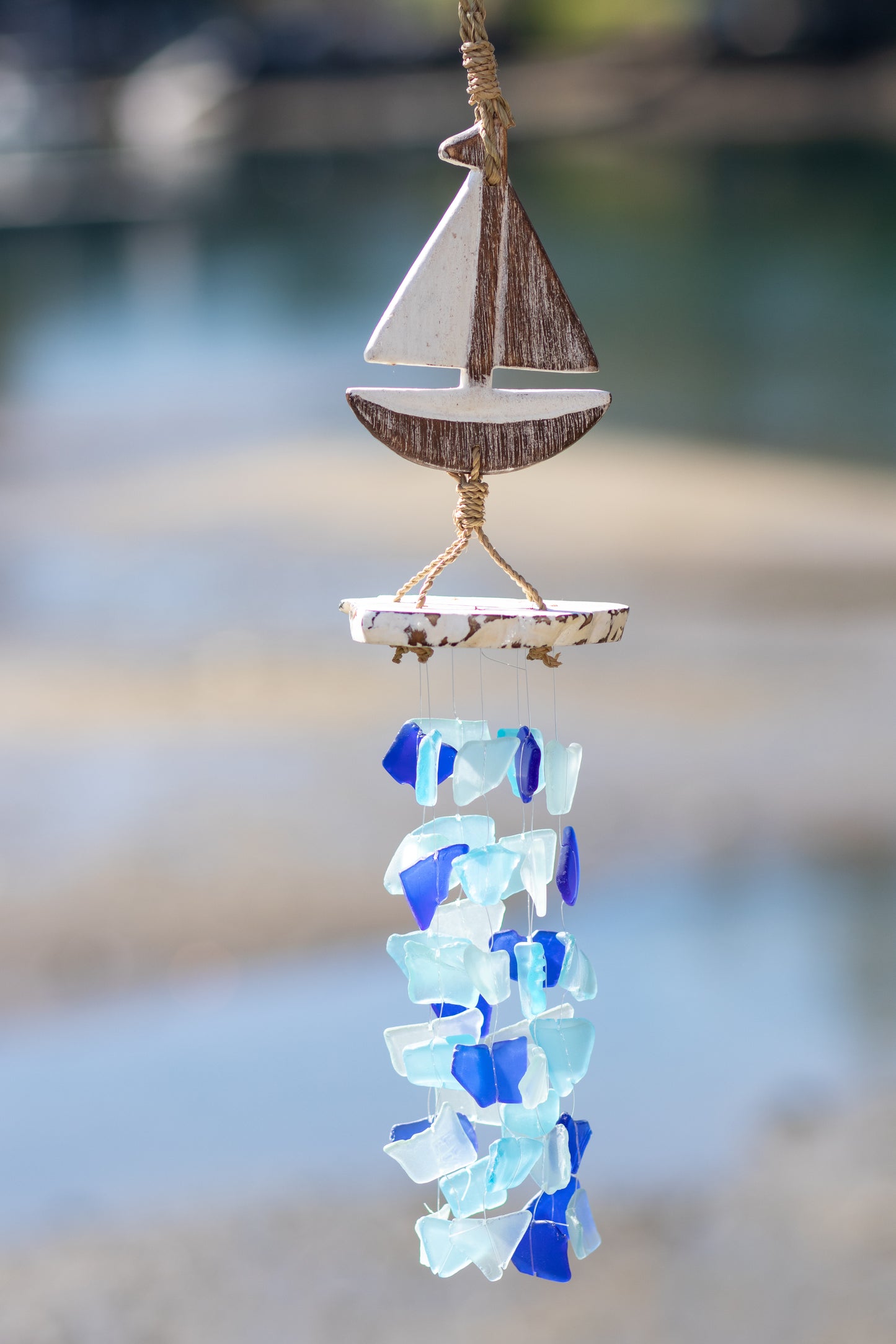 Wood Boat Upcycled Glass Chime