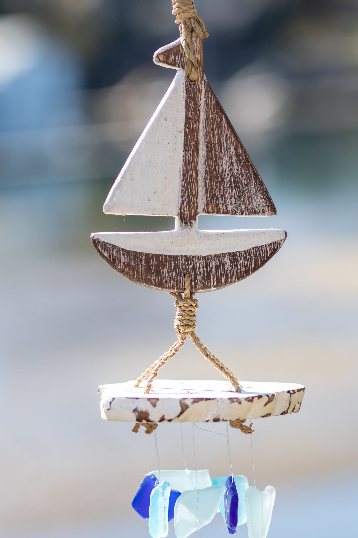 Wood Boat Upcycled Glass Chime