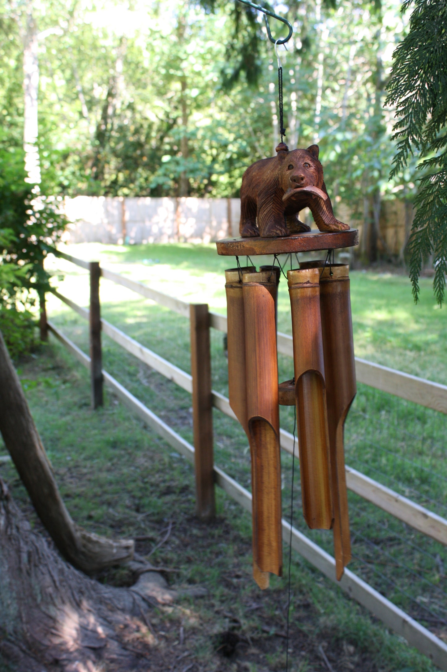 Bear with Salmon Bamboo Wind Chime