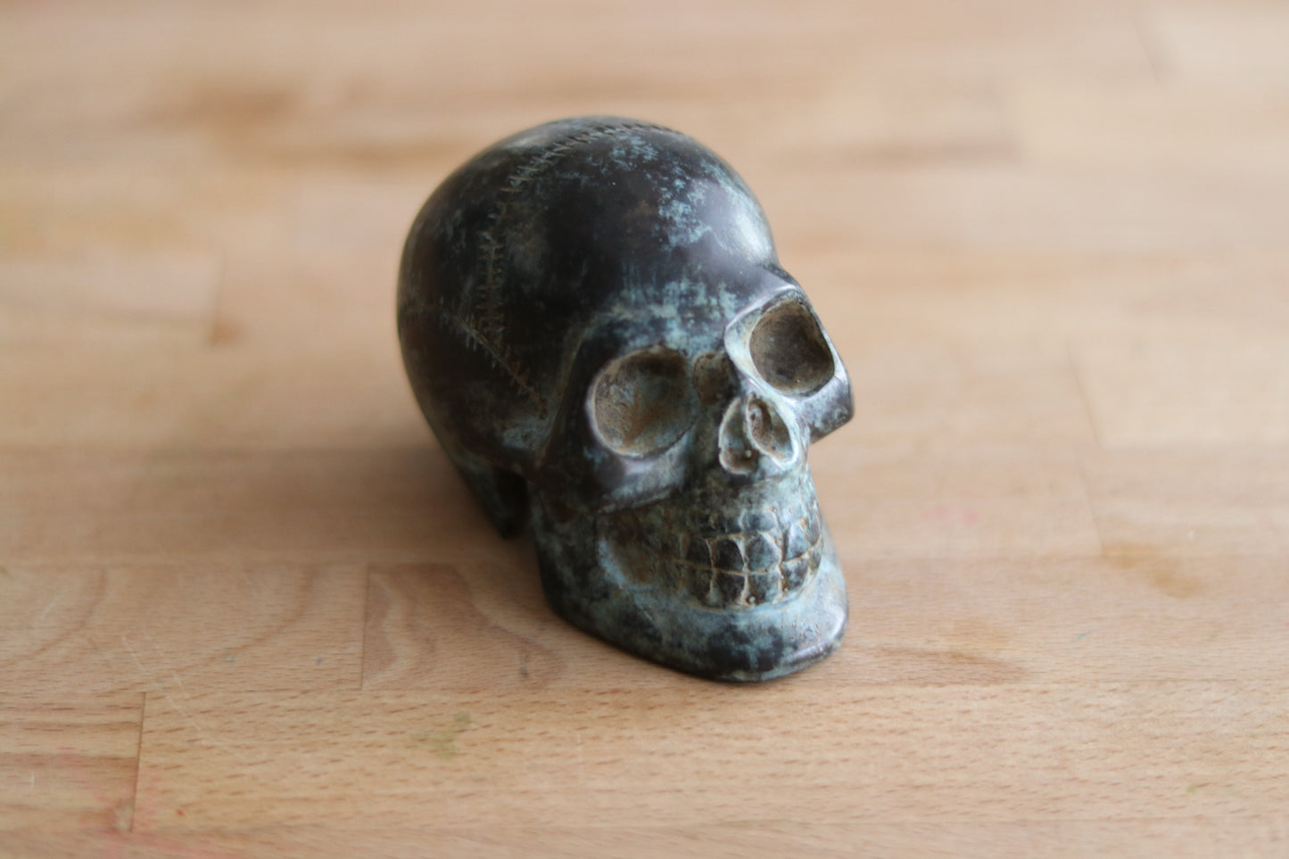 Bronze Skull Statuette - Dark Green