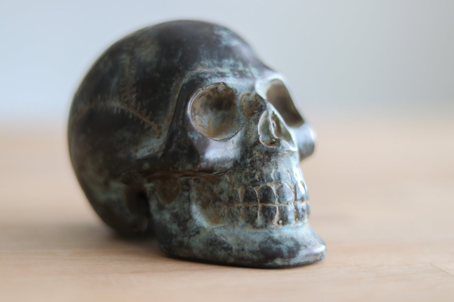 Bronze Skull Statuette - Dark Green