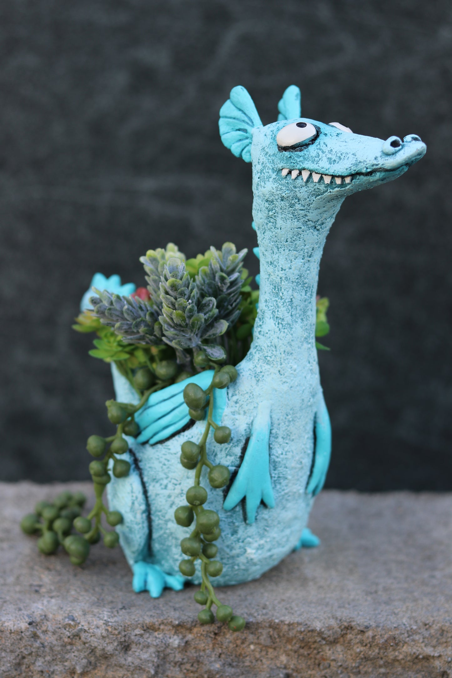 Drake the Teal Dragon Blobhouse Planter