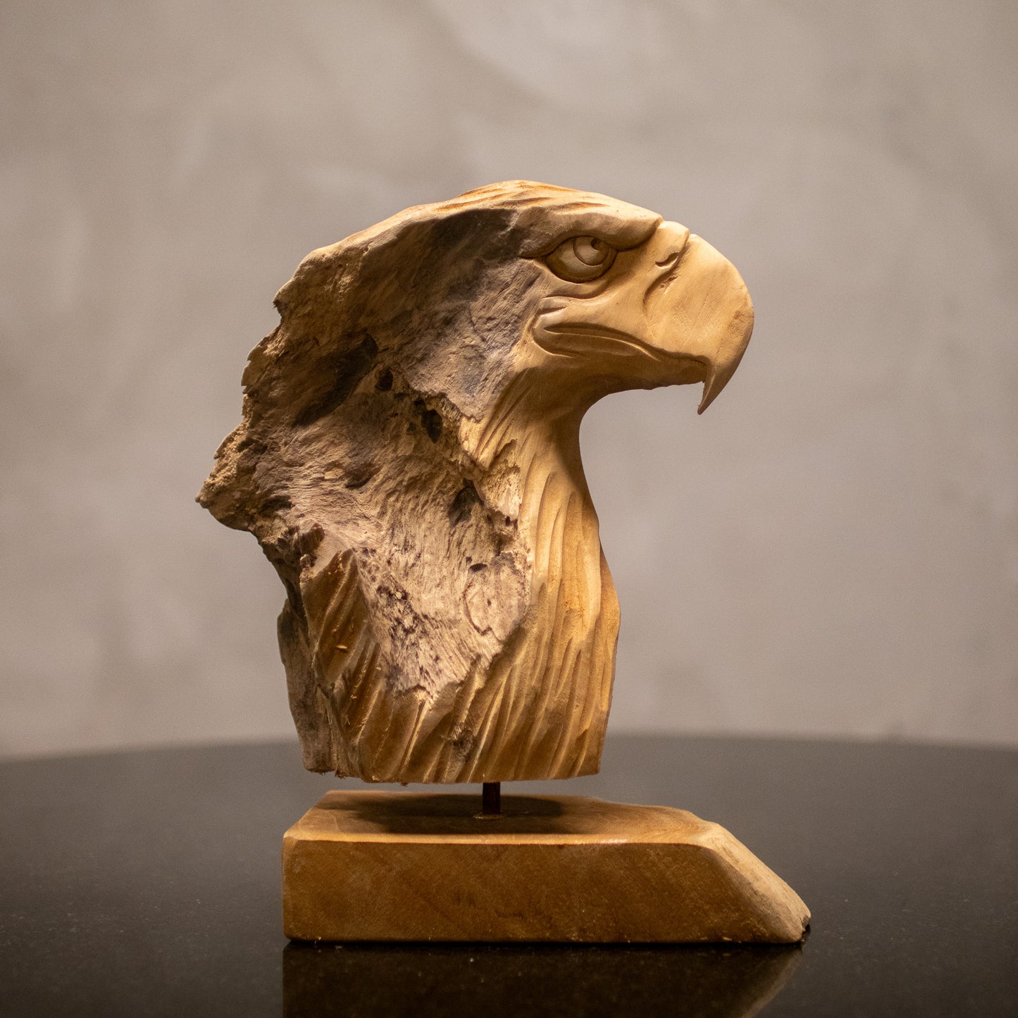 Hand carved Teak Eagle Head Stand