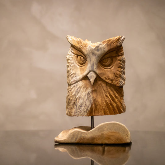 Hand Carved Teak Owl Head Stand