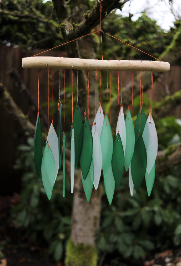 Tumbled Glass Wind Chime - Leaf Design