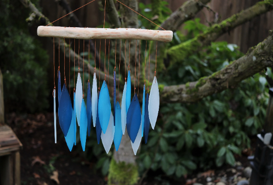 Tumbled Glass Wind Chime - Leaf Design