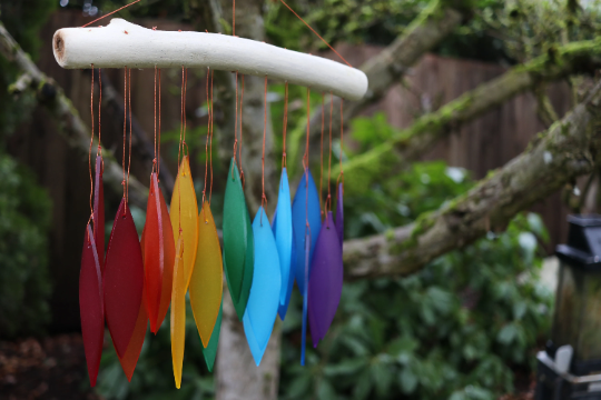 Tumbled Glass Wind Chime - Leaf Design