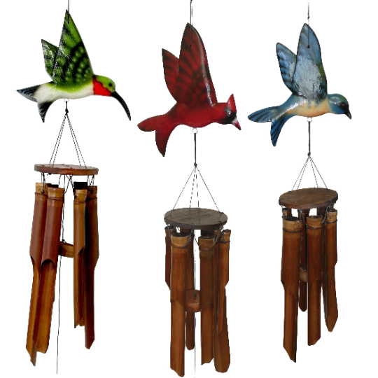 Assorted Glossy Flat Bird Bamboo Wind Chimes