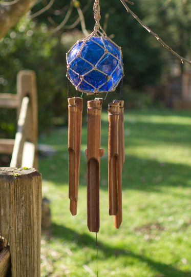 6" Assorted Color Glass Fish Float Bamboo Wind Chime