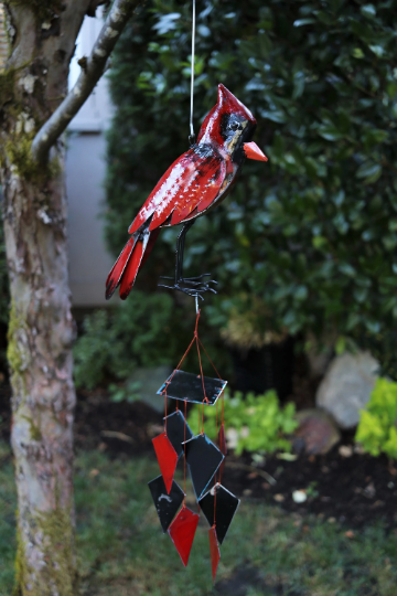 Cardinal Upcycled Oil Drum Wind Chime